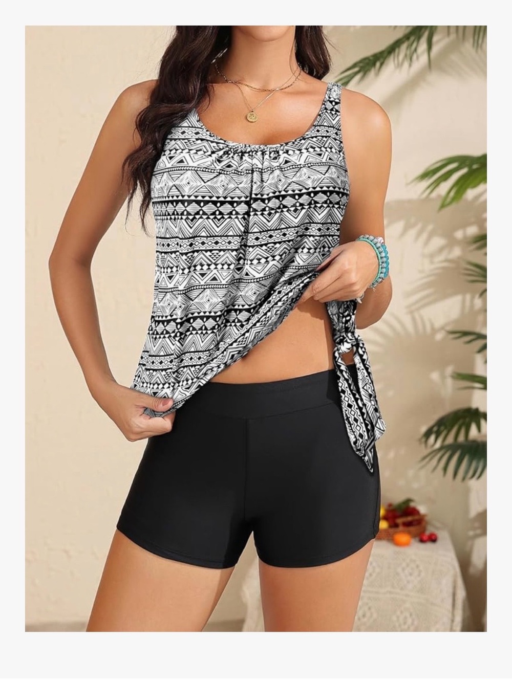 Younique Black and White Geometric Two-Piece Swim Set - Picture 3 of 6